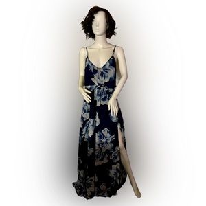 Windsor blue floral maxi dress with mesh neckline